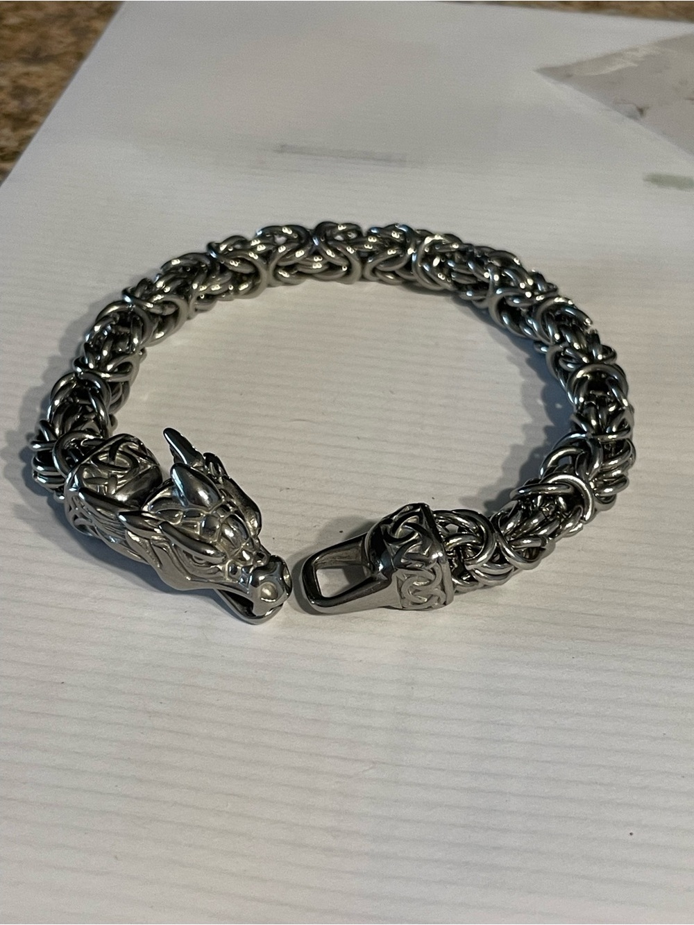 Men's Silver Dragon Head Chain Bracelet - Stainless Steel
